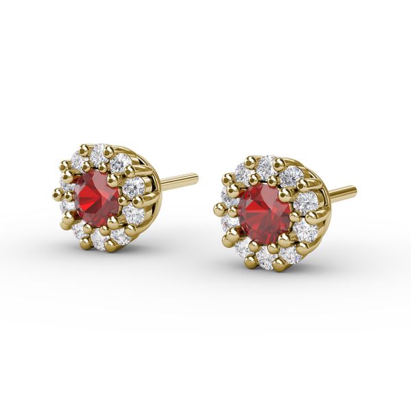 Shared Prong Ruby and Diamond Stud Earrings  Image 2 Falls Jewelers Concord, NC