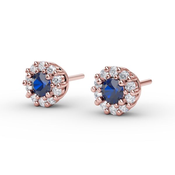 Shared Prong Sapphire and Diamond Stud Earrings  Image 2 Perry's Emporium Wilmington, NC