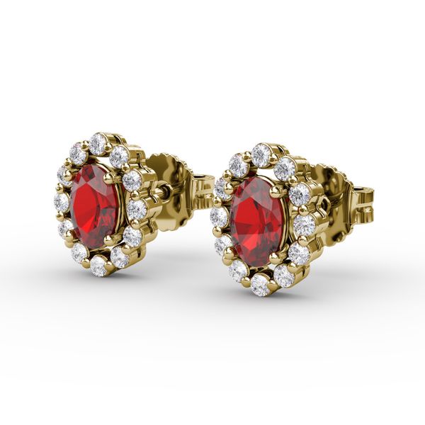 Halo Ruby and Diamond Stud Earrings  Image 2 Castle Couture Fine Jewelry Manalapan, NJ