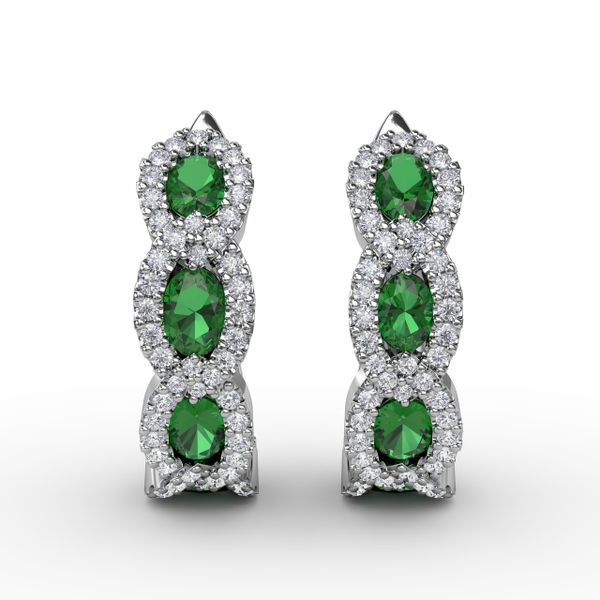 Leave It To Fate Emerald and Diamond Hoop Earrings Parris Jewelers Hattiesburg, MS
