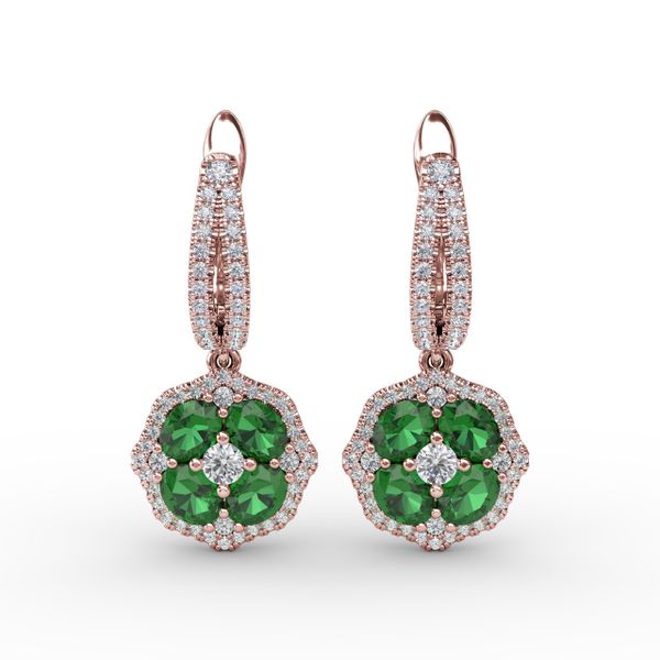 Steal The Spotlight Emerald and Diamond Cluster Drop Earrings J. Thomas Jewelers Rochester Hills, MI