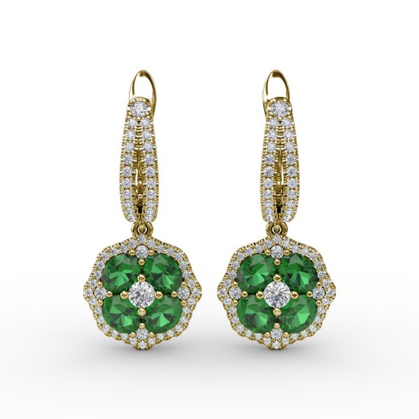 Steal The Spotlight Emerald and Diamond Cluster Drop Earrings Castle Couture Fine Jewelry Manalapan, NJ