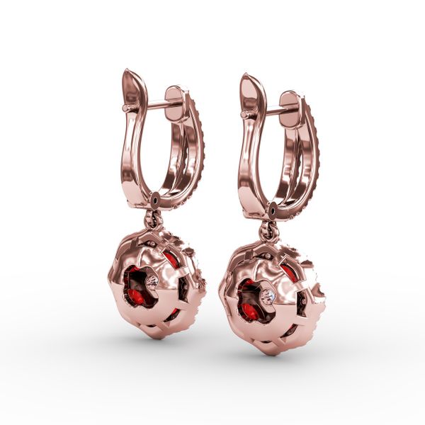 Steal The Spotlight Ruby and Diamond Cluster Drop Earrings Image 3 D. Geller & Son Jewelers Atlanta, GA