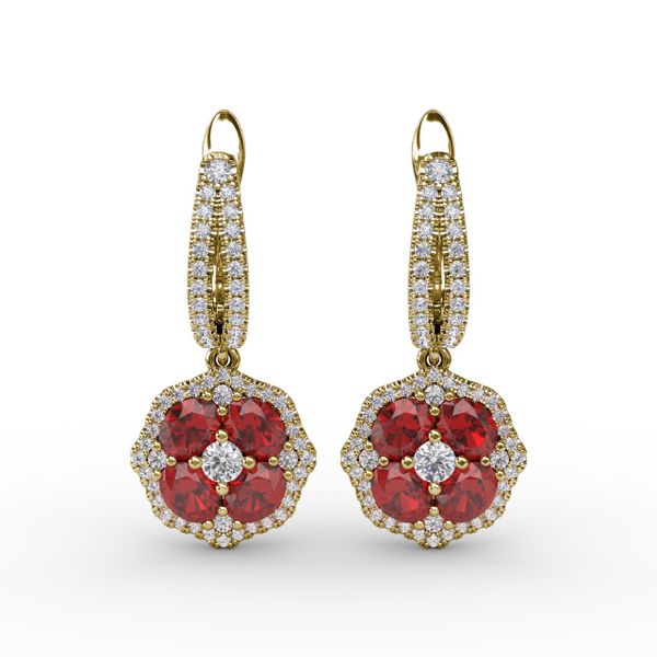 Steal The Spotlight Ruby and Diamond Cluster Drop Earrings Selman's Jewelers-Gemologist McComb, MS