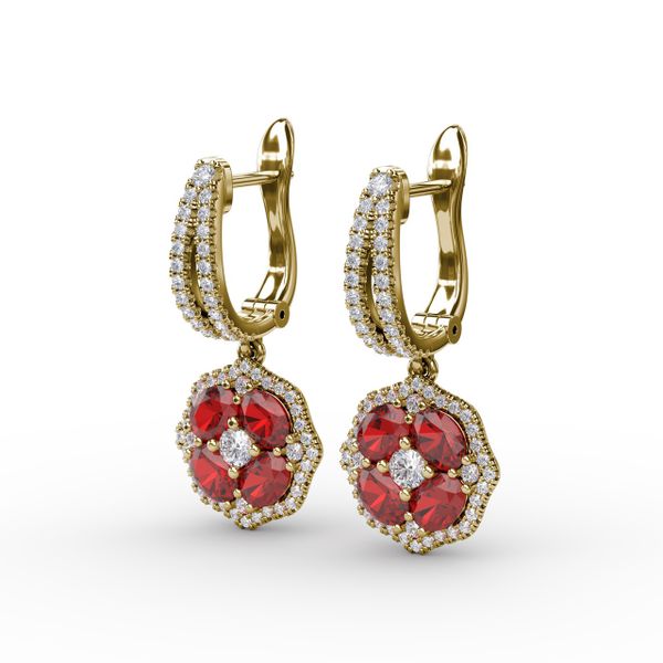 Steal The Spotlight Ruby and Diamond Cluster Drop Earrings Image 2 Graham Jewelers Wayzata, MN