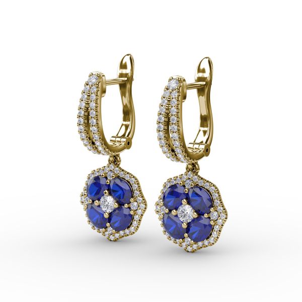 Steal The Spotlight Sapphire and Diamond Cluster Drop Earrings Image 2 Mesa Jewelers Grand Junction, CO