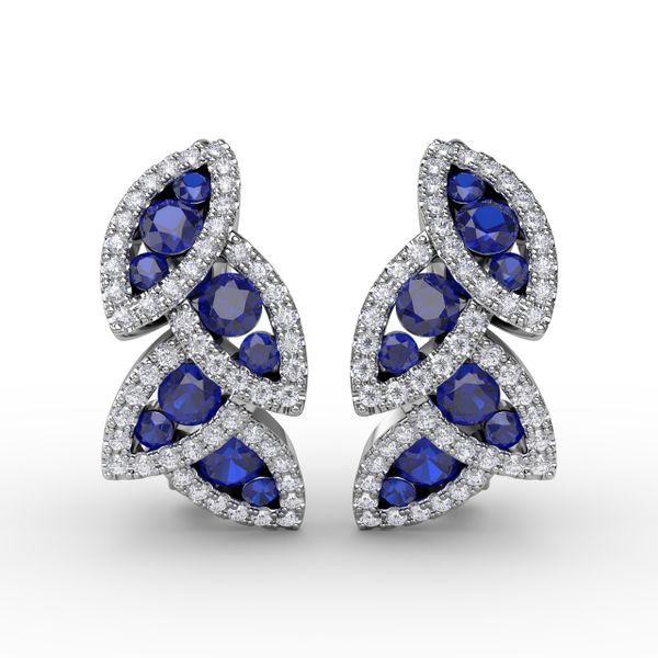 Glam Galore Dramatic Sapphire and Diamond Leaf Earrings Shannon Jewelers Spring, TX