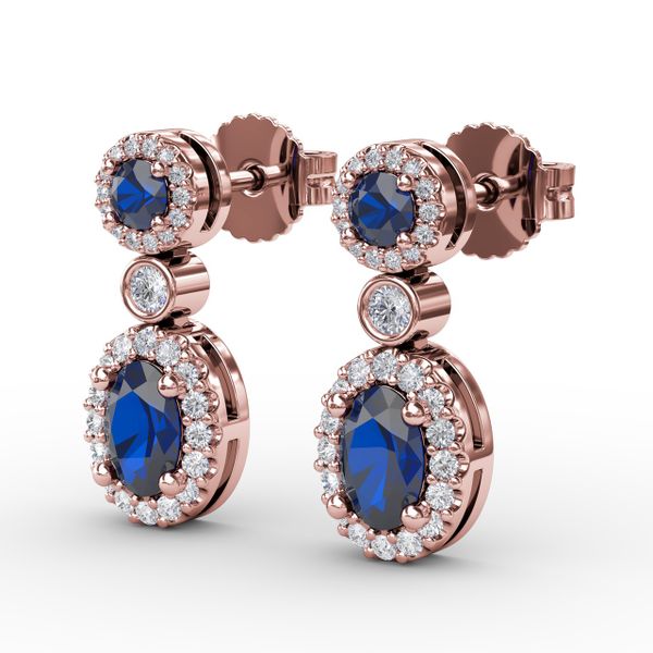 Set the Scene Sapphire and Diamond Dangle Earrings Image 2 Jacqueline's Fine Jewelry Morgantown, WV