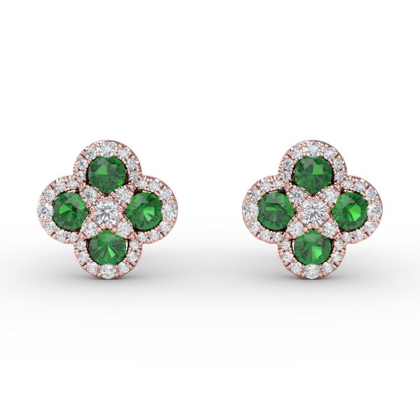 Endless Bliss Emerald and Diamond Cluster Studs Conti Jewelers Endwell, NY