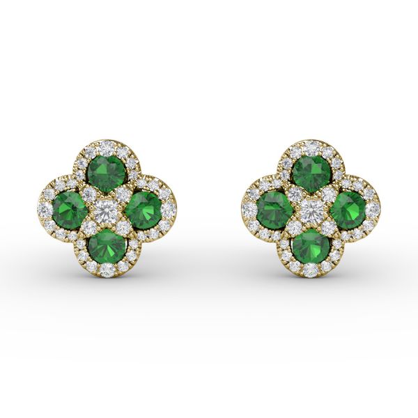 Endless Bliss Emerald and Diamond Cluster Studs Shannon Jewelers Spring, TX