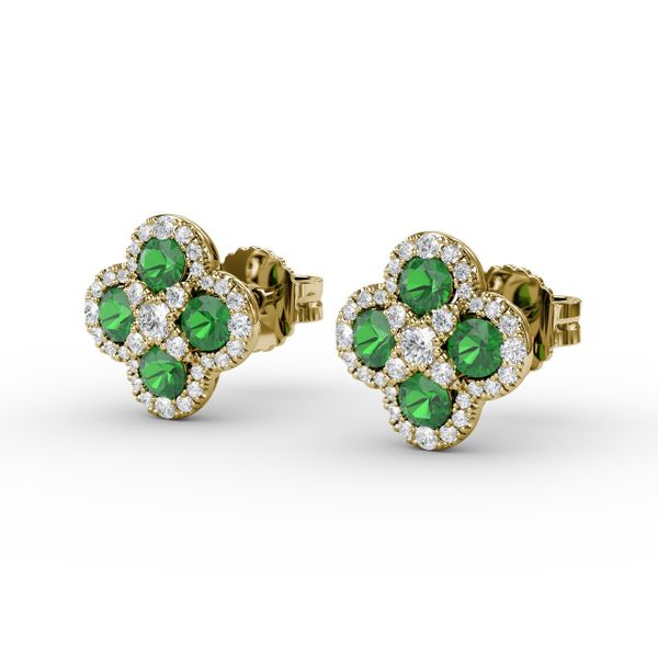Endless Bliss Emerald and Diamond Cluster Studs Image 2 D. Geller & Son Jewelers Atlanta, GA