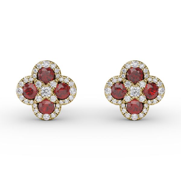 Endless Bliss Ruby and Diamond Cluster Studs Castle Couture Fine Jewelry Manalapan, NJ