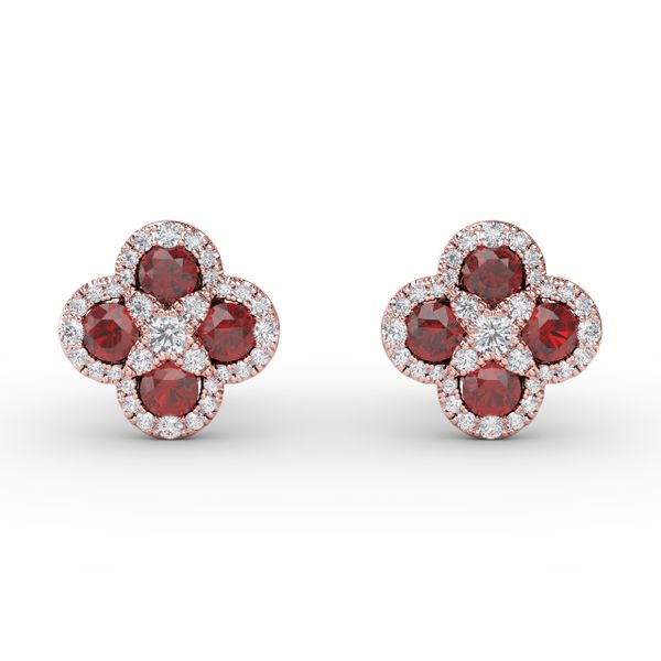Endless Bliss Ruby and Diamond Cluster Studs Orloff Jewelers Fresno, CA
