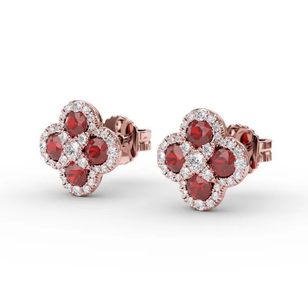 Endless Bliss Ruby and Diamond Cluster Studs Image 2 Orloff Jewelers Fresno, CA