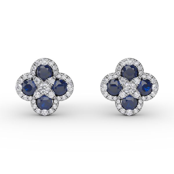 Endless Bliss Sapphire and Diamond Cluster Studs Parris Jewelers Hattiesburg, MS