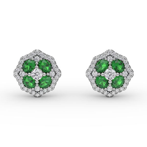 Striking Emerald and Diamond Stud Earrings Perry's Emporium Wilmington, NC