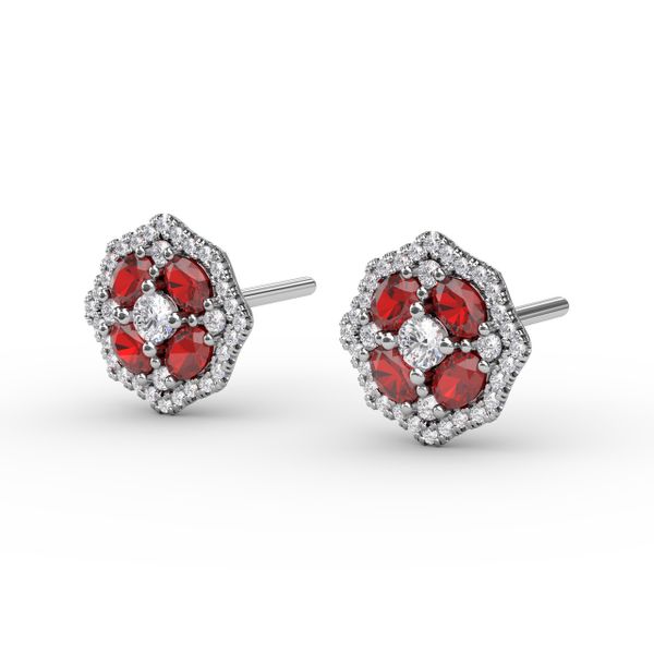 Striking Ruby and Diamond Stud Earrings Image 2 Cornell's Jewelers Rochester, NY