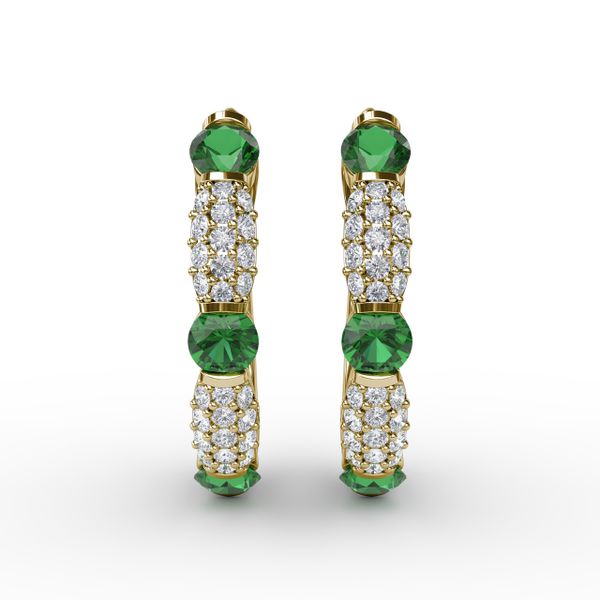 Whimsical Emerald and Diamond Hoops  Castle Couture Fine Jewelry Manalapan, NJ
