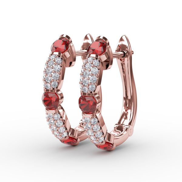 Whimsical Ruby and Diamond Hoops  Image 2 Sanders Diamond Jewelers Pasadena, MD