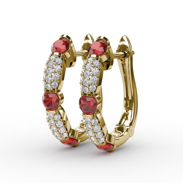 Whimsical Ruby and Diamond Hoops  Image 2 P.K. Bennett Jewelers Mundelein, IL