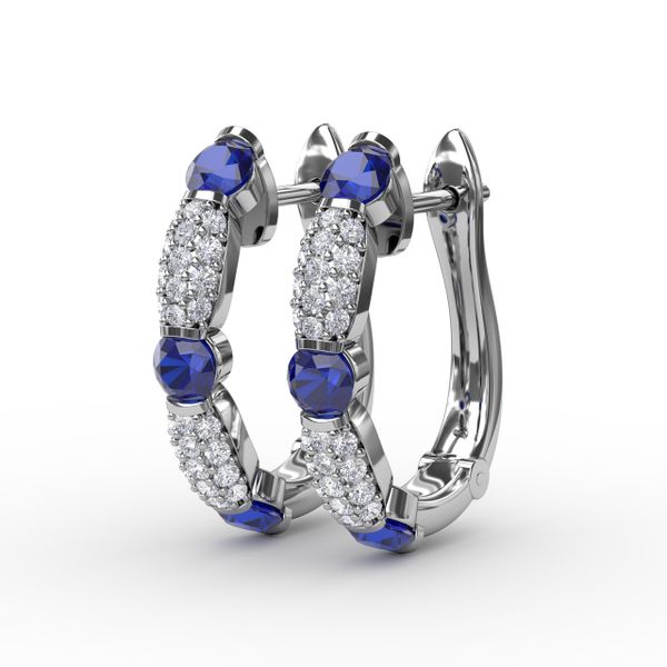 Whimsical Sapphire and Diamond Hoops  Image 2 Falls Jewelers Concord, NC