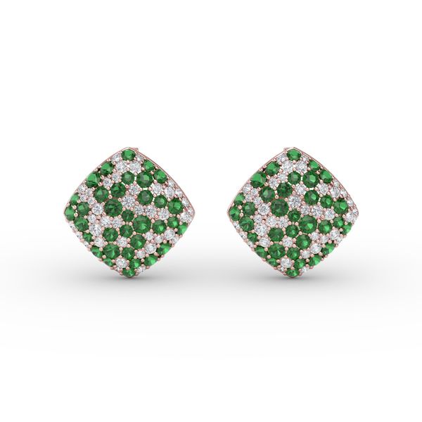 Large Pavé Emerald and Diamond Studs  P.K. Bennett Jewelers Mundelein, IL
