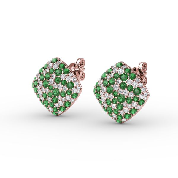 Large Pavé Emerald and Diamond Studs  Image 2 Conti Jewelers Endwell, NY