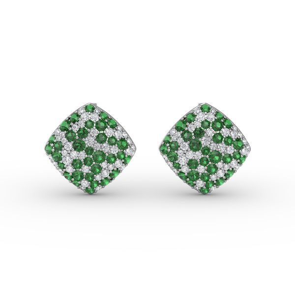 Large Pavé Emerald and Diamond Studs  Selman's Jewelers-Gemologist McComb, MS