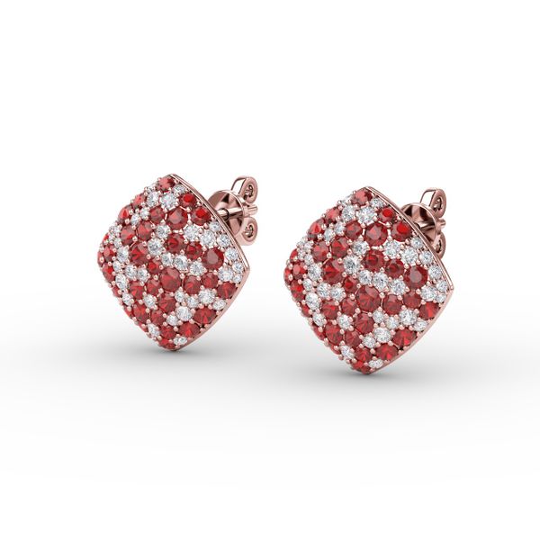 Large Pavé Ruby and Diamond Studs  Image 2 Cornell's Jewelers Rochester, NY