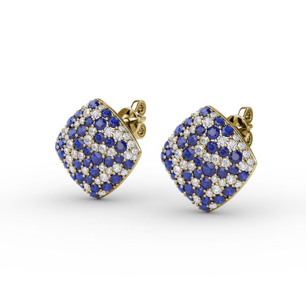 Large Pavé Sapphire and Diamond Studs  Image 2 LeeBrant Jewelry & Watch Co Sandy Springs, GA