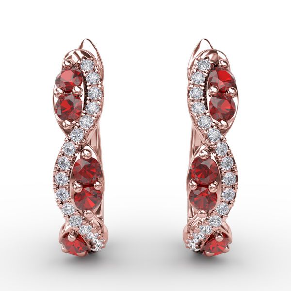 Ruby And Diamond Swirl Hoops  Sanders Diamond Jewelers Pasadena, MD