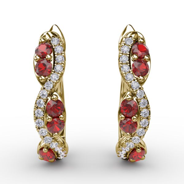 Ruby And Diamond Swirl Hoops  Cornell's Jewelers Rochester, NY