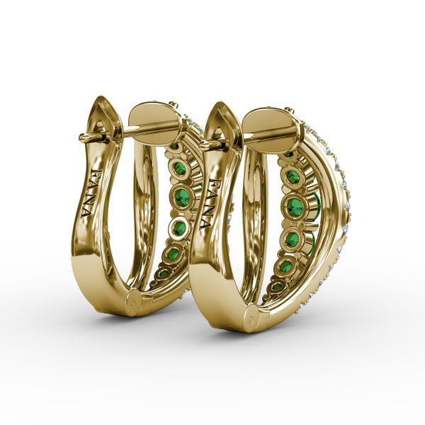 Emerald and Diamond Hoop Earrings  Image 3 Falls Jewelers Concord, NC
