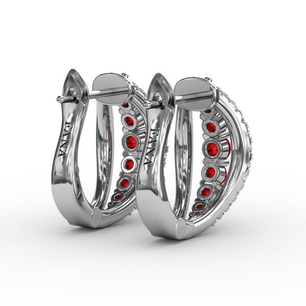 Ruby and Diamond Hoop Earrings  Image 3 Falls Jewelers Concord, NC