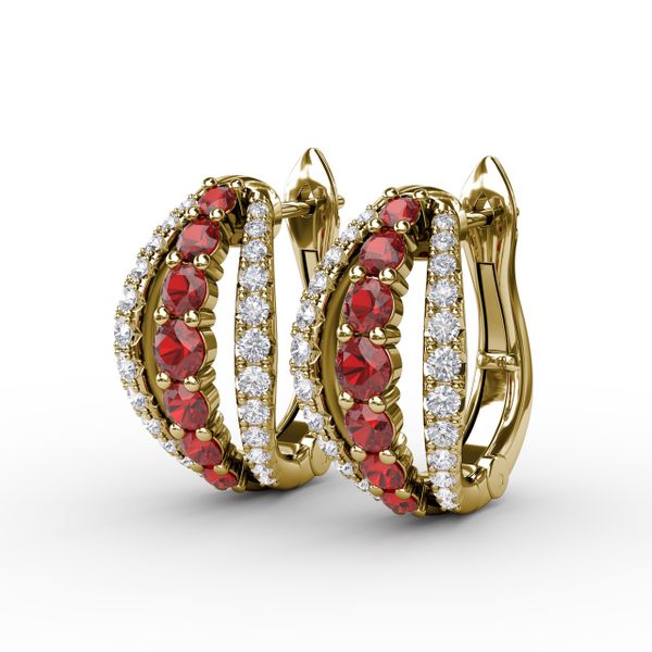 Ruby and Diamond Hoop Earrings  Image 2 Shannon Jewelers Spring, TX