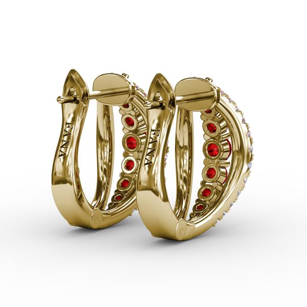 Ruby and Diamond Hoop Earrings  Image 3 LeeBrant Jewelry & Watch Co Sandy Springs, GA