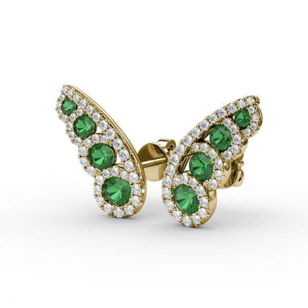 Butterfly Wing Emerald and Diamond Studs Image 2 Falls Jewelers Concord, NC