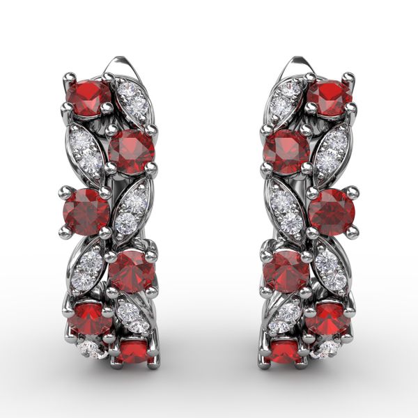 Clustered Ruby and Diamond Earrings Gaines Jewelry Flint, MI