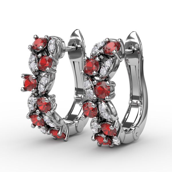 Clustered Ruby and Diamond Earrings Image 2 Sanders Diamond Jewelers Pasadena, MD