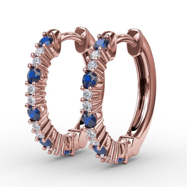 Shared Prong Sapphire and Diamond Hoops Image 2 P.K. Bennett Jewelers Mundelein, IL