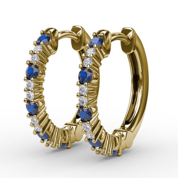 Shared Prong Sapphire and Diamond Hoops Image 2 Falls Jewelers Concord, NC