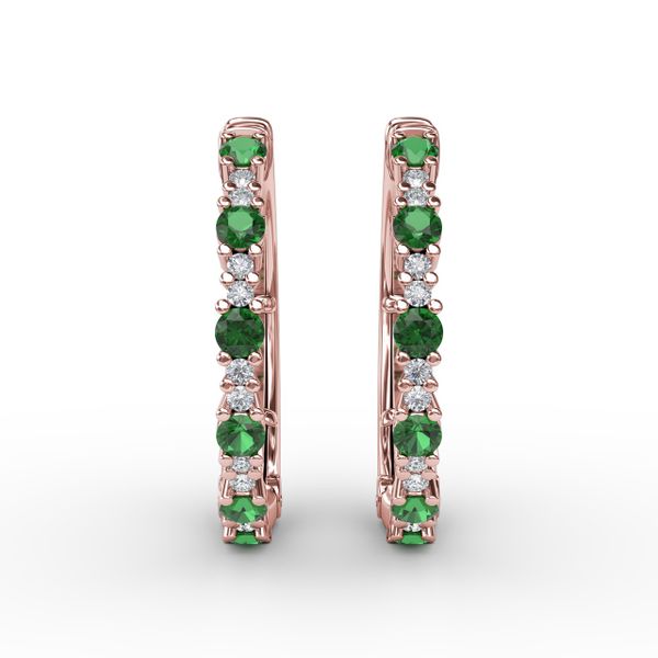 Precious Emerald and Diamond Hoop Earrings Sanders Diamond Jewelers Pasadena, MD
