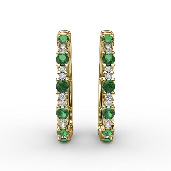 Precious Emerald and Diamond Hoop Earrings D. Geller & Son Jewelers Atlanta, GA