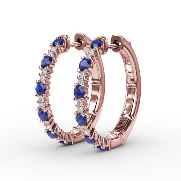 Precious Sapphire and Diamond Hoop Earrings  Image 2 Shannon Jewelers Spring, TX