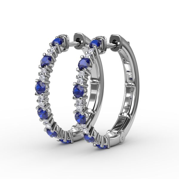 Precious Sapphire and Diamond Hoop Earrings  Image 2 Selman's Jewelers-Gemologist McComb, MS