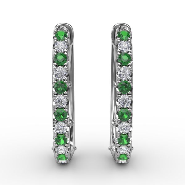 Alternaing Emerald and Diamond Hoop Earrings  Conti Jewelers Endwell, NY