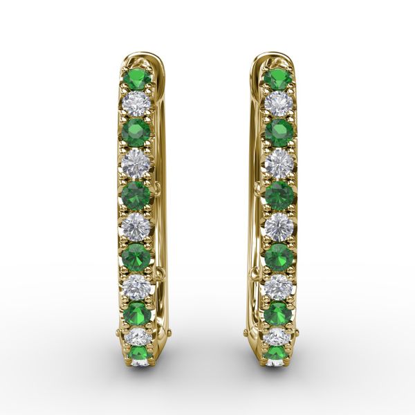 Alternaing Emerald and Diamond Hoop Earrings  Selman's Jewelers-Gemologist McComb, MS