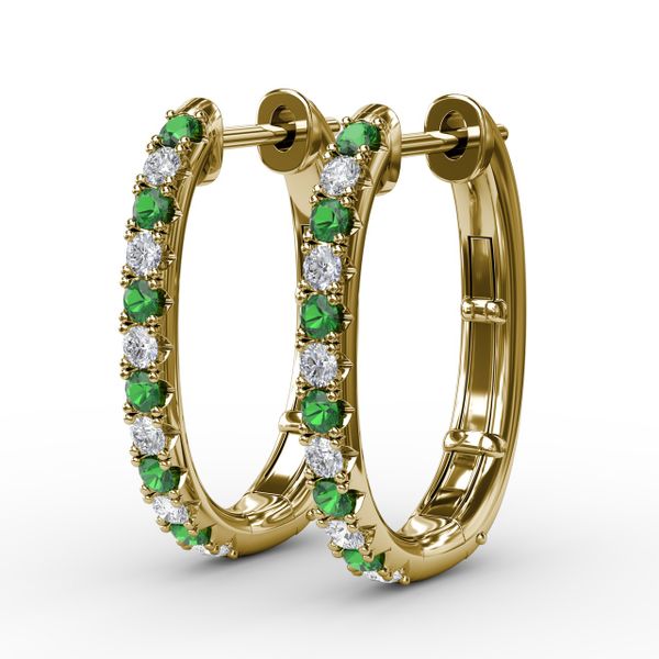 Alternaing Emerald and Diamond Hoop Earrings  Image 2 Conti Jewelers Endwell, NY