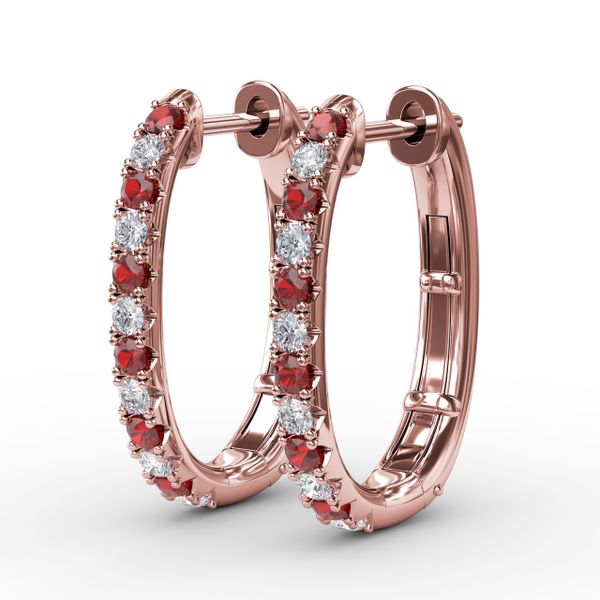 Alternaing Ruby and Diamond Hoop Earrings  Image 2 Gaines Jewelry Flint, MI