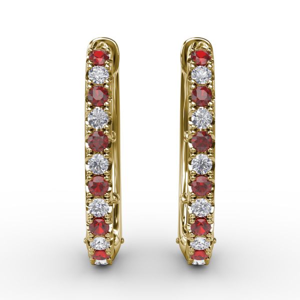 Alternaing Ruby and Diamond Hoop Earrings  Sanders Diamond Jewelers Pasadena, MD